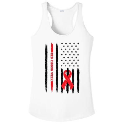 Red Ribbon Week American Flag Vintage Distressed Ladies PosiCharge Competitor Racerback Tank