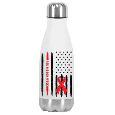 Red Ribbon Week American Flag Vintage Distressed Stainless Steel Insulated Water Bottle