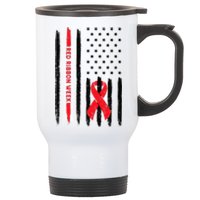 Red Ribbon Week American Flag Vintage Distressed Stainless Steel Travel Mug