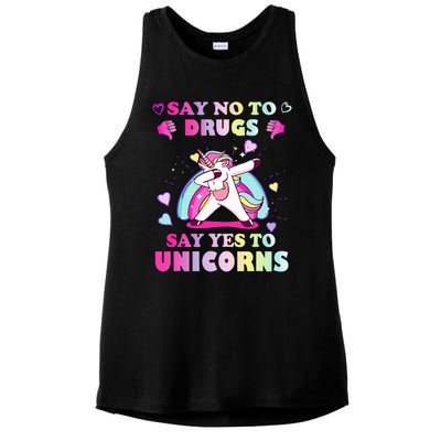 Red Ribbon Week Say No Drugs Say Yes to Unicorns Ladies PosiCharge Tri-Blend Wicking Tank