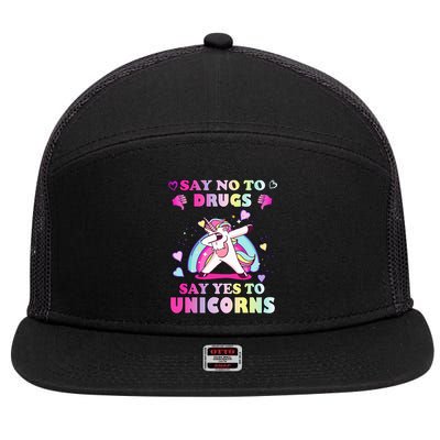 Red Ribbon Week Say No Drugs Say Yes to Unicorns 7 Panel Mesh Trucker Snapback Hat