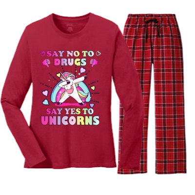 Red Ribbon Week Say No Drugs Say Yes to Unicorns Women's Long Sleeve Flannel Pajama Set 