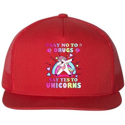 Red Ribbon Week Say No Drugs Say Yes to Unicorns Flat Bill Trucker Hat