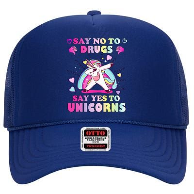 Red Ribbon Week Say No Drugs Say Yes to Unicorns High Crown Mesh Back Trucker Hat