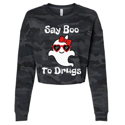 Red Ribbon Week Say Yes To Say Boo To Halloween Say Boo Cropped Pullover Crew