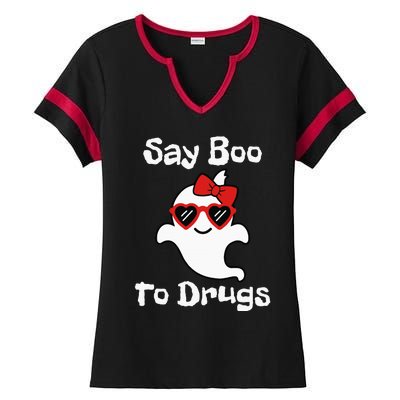 Red Ribbon Week Say Yes To Say Boo To Halloween Say Boo Ladies Halftime Notch Neck Tee