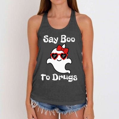 Red Ribbon Week Say Yes To Say Boo To Halloween Say Boo Women's Knotted Racerback Tank