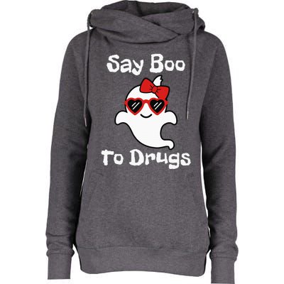 Red Ribbon Week Say Yes To Say Boo To Halloween Say Boo Womens Funnel Neck Pullover Hood