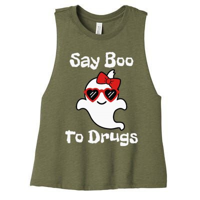 Red Ribbon Week Say Yes To Say Boo To Halloween Say Boo Women's Racerback Cropped Tank