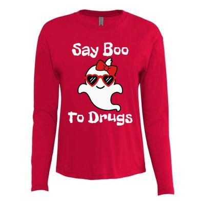 Red Ribbon Week Say Yes To Say Boo To Halloween Say Boo Womens Cotton Relaxed Long Sleeve T-Shirt