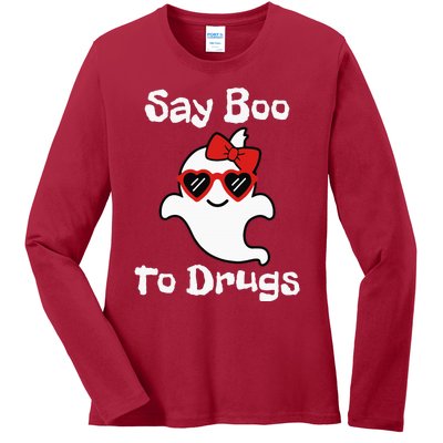 Red Ribbon Week Say Yes To Say Boo To Halloween Say Boo Ladies Long Sleeve Shirt