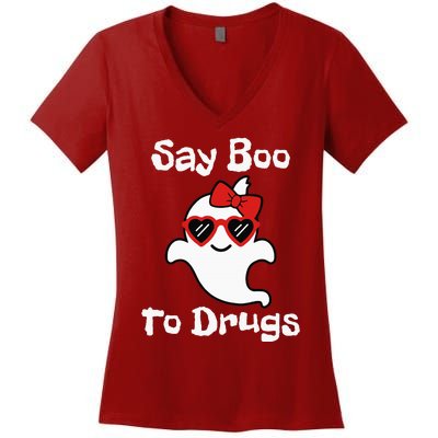 Red Ribbon Week Say Yes To Say Boo To Halloween Say Boo Women's V-Neck T-Shirt