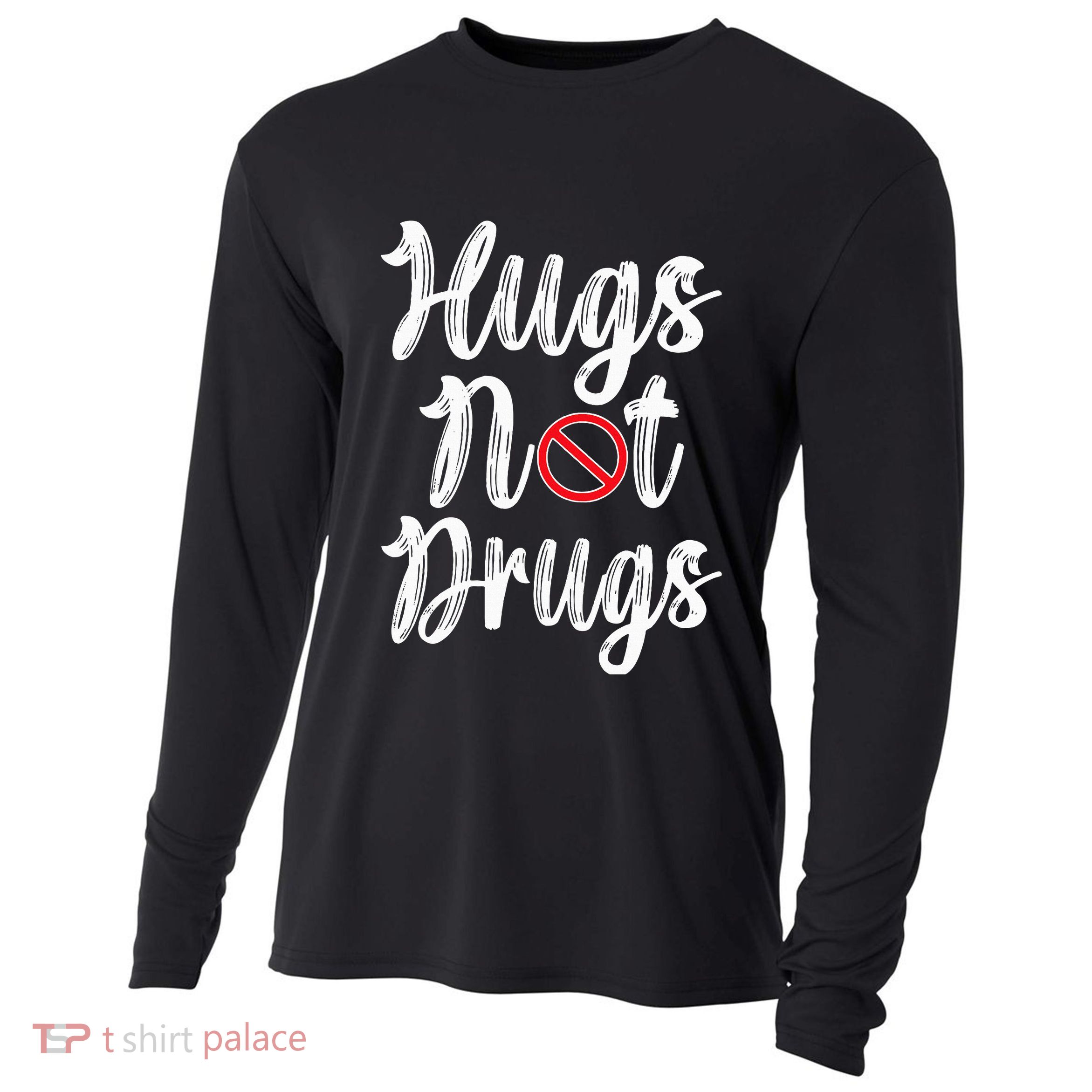 Red Ribbon Week Awareness Hugs Not Drugs  Ribbon Cooling Performance Long Sleeve Crew
