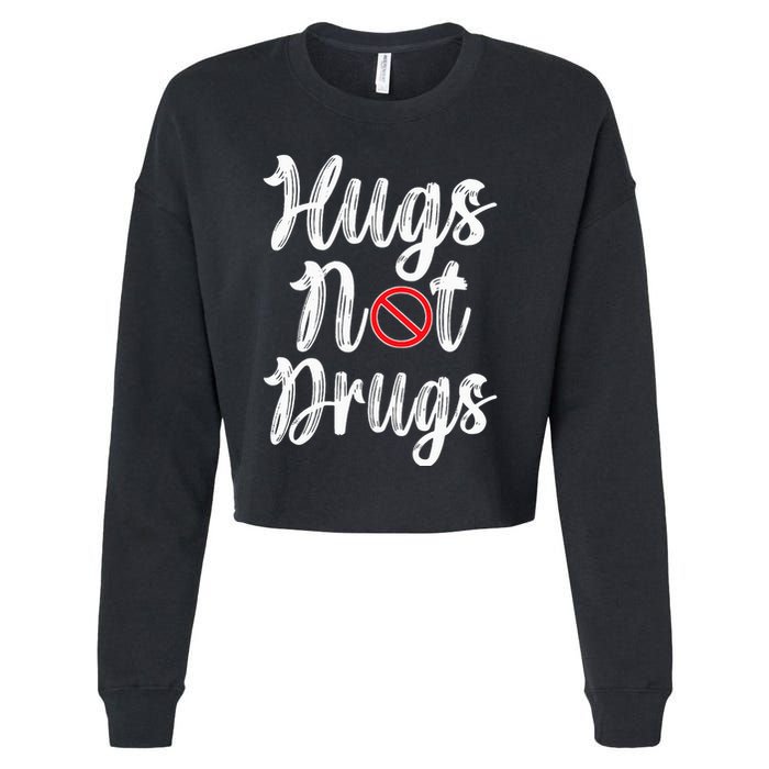 Red Ribbon Week Awareness Hugs Not Drugs  Ribbon Cropped Pullover Crew