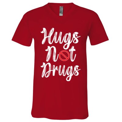 Red Ribbon Week Awareness Hugs Not Drugs  Ribbon V-Neck T-Shirt