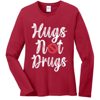 Red Ribbon Week Awareness Hugs Not Drugs  Ribbon Ladies Long Sleeve Shirt