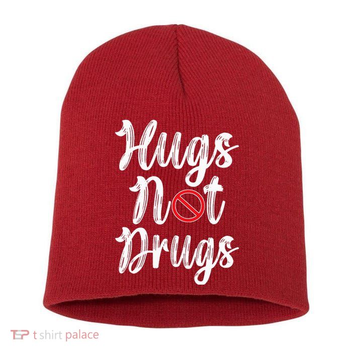 Red Ribbon Week Awareness Hugs Not Drugs  Ribbon Short Acrylic Beanie