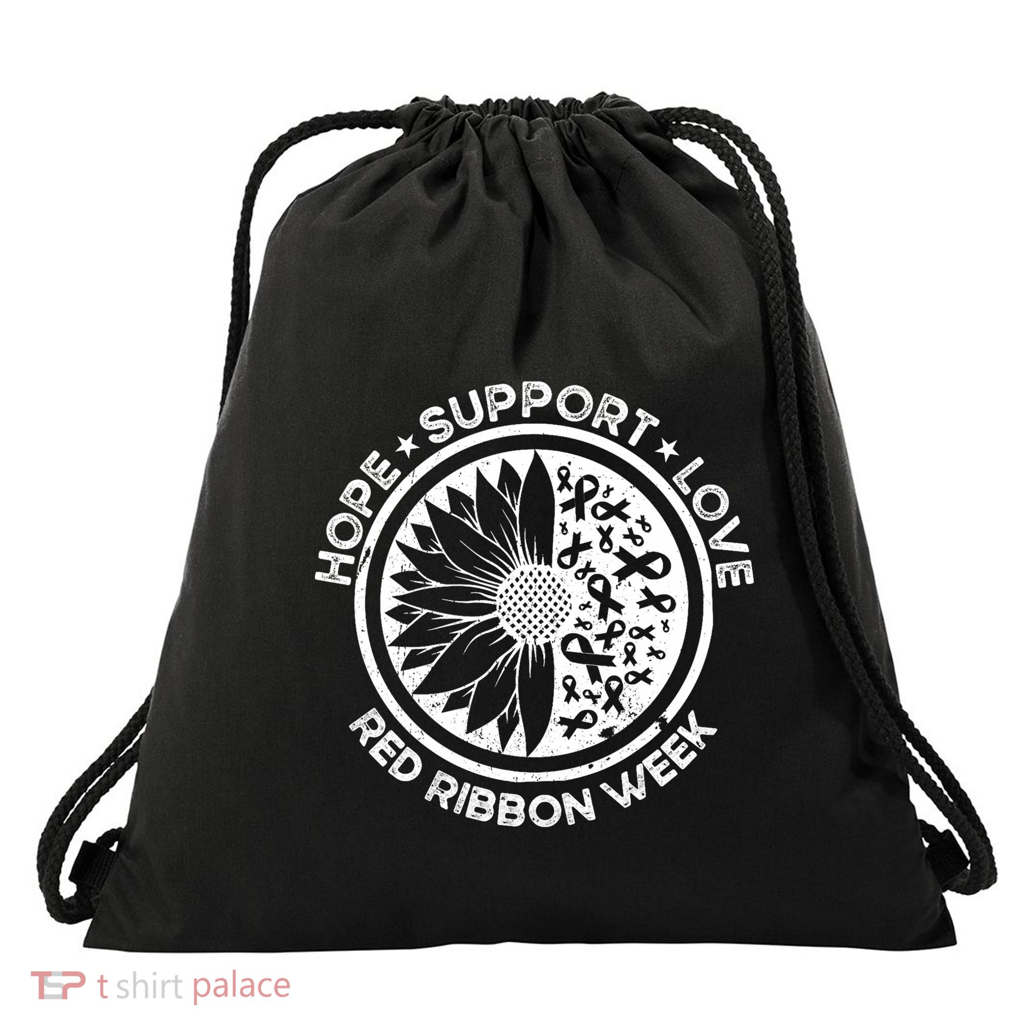 Red Ribbon Week Drawstring Bag