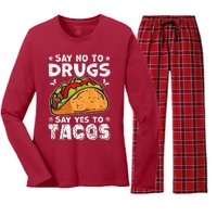 Red Ribbon Week Say No To Drugs Say Yes To Tacos Taco Women's Long Sleeve Flannel Pajama Set 