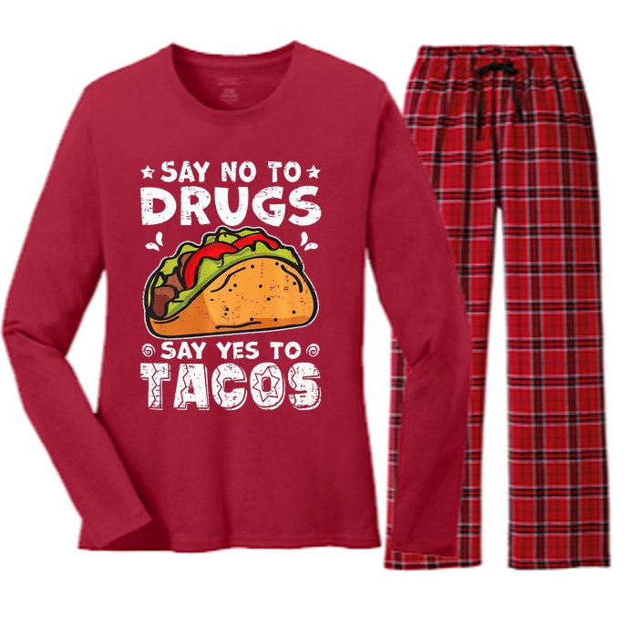 Red Ribbon Week Say No To Drugs Say Yes To Tacos Taco Women's Long Sleeve Flannel Pajama Set 