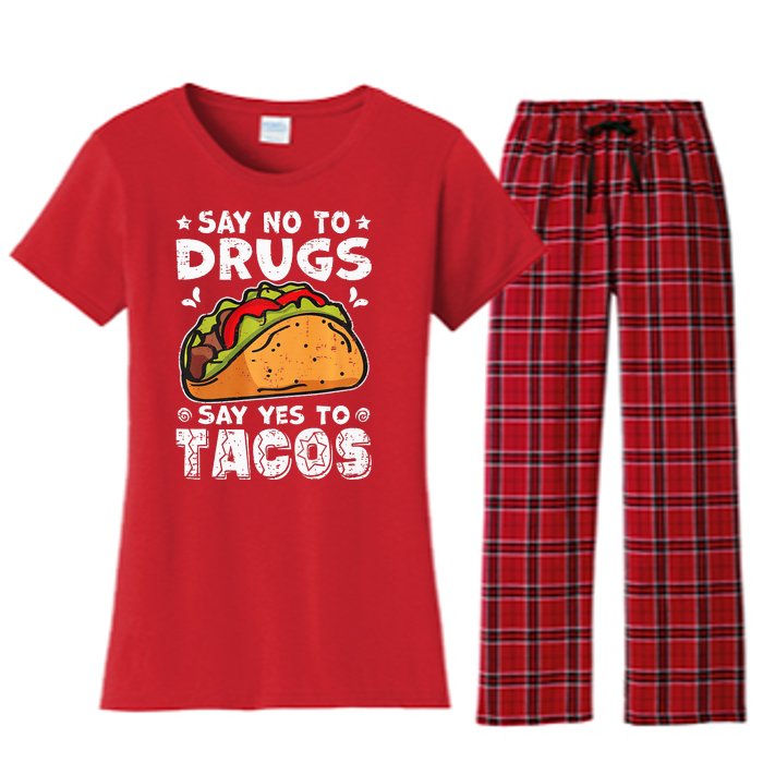 Red Ribbon Week Say No To Drugs Say Yes To Tacos Taco Women's Flannel Pajama Set