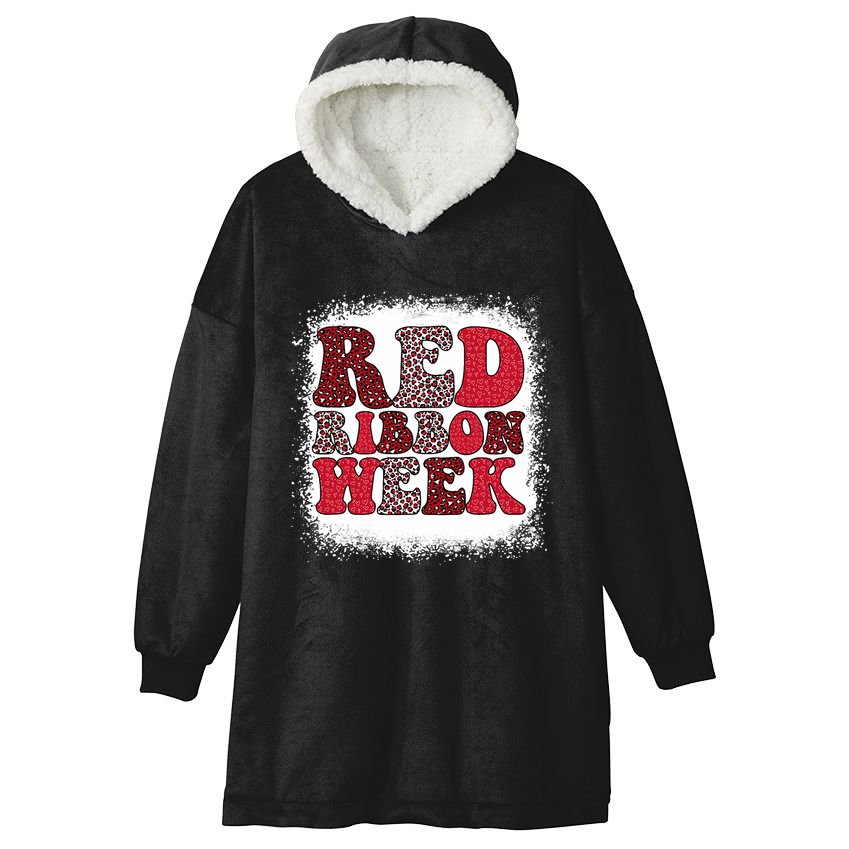 Red Ribbon Week Apparel Red Ribbon Week Hooded Wearable Blanket