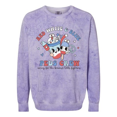 Retro Red White Blue Peds Crew 4th Of July Pediatric Nurse Colorblast Crewneck Sweatshirt