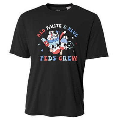 Retro Red White Blue Peds Crew 4th Of July Pediatric Nurse Cooling Performance Crew T-Shirt