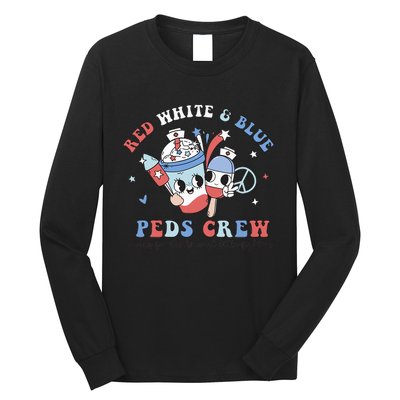 Retro Red White Blue Peds Crew 4th Of July Pediatric Nurse Long Sleeve Shirt