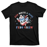 Retro Red White Blue Peds Crew 4th Of July Pediatric Nurse T-Shirt