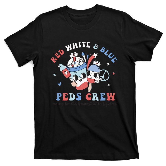 Retro Red White Blue Peds Crew 4th Of July Pediatric Nurse T-Shirt