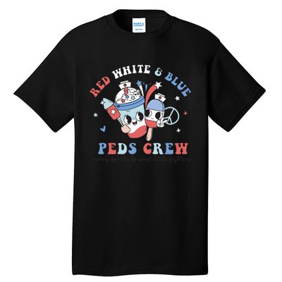 Retro Red White Blue Peds Crew 4th Of July Pediatric Nurse Tall T-Shirt