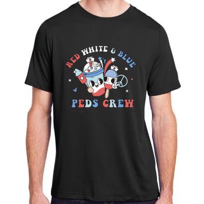 Retro Red White Blue Peds Crew 4th Of July Pediatric Nurse Adult ChromaSoft Performance T-Shirt