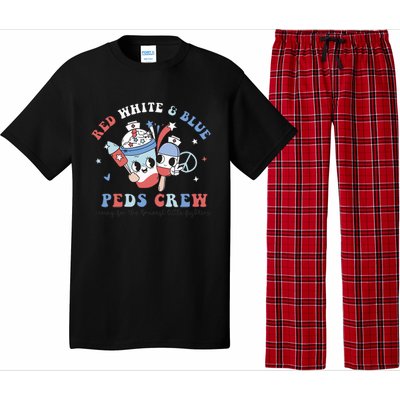 Retro Red White Blue Peds Crew 4th Of July Pediatric Nurse Pajama Set