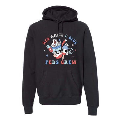 Retro Red White Blue Peds Crew 4th Of July Pediatric Nurse Premium Hoodie