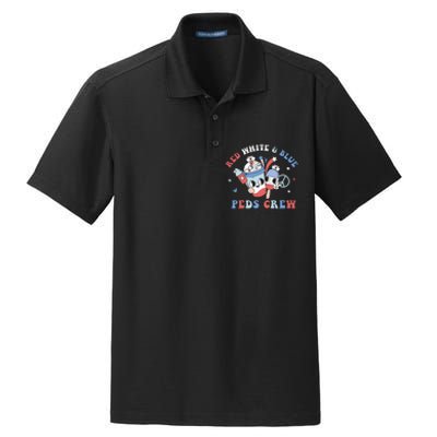 Retro Red White Blue Peds Crew 4th Of July Pediatric Nurse Dry Zone Grid Polo