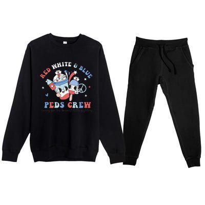 Retro Red White Blue Peds Crew 4th Of July Pediatric Nurse Premium Crewneck Sweatsuit Set