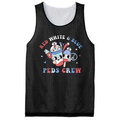 Retro Red White Blue Peds Crew 4th Of July Pediatric Nurse Mesh Reversible Basketball Jersey Tank