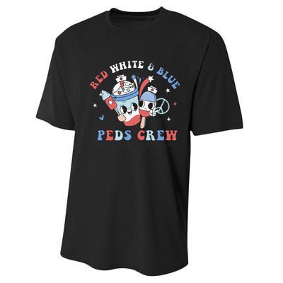 Retro Red White Blue Peds Crew 4th Of July Pediatric Nurse Performance Sprint T-Shirt