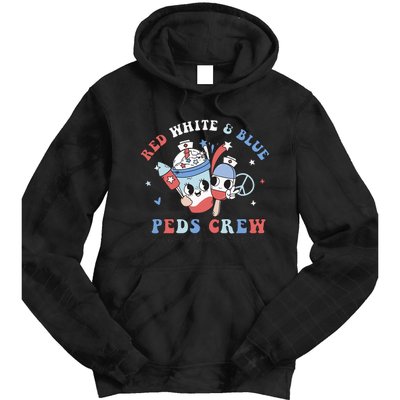 Retro Red White Blue Peds Crew 4th Of July Pediatric Nurse Tie Dye Hoodie