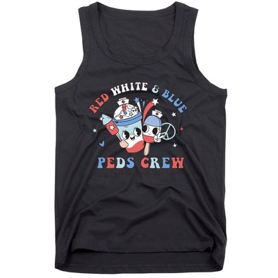 Retro Red White Blue Peds Crew 4th Of July Pediatric Nurse Tank Top