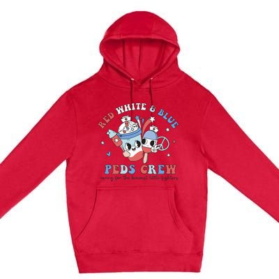 Retro Red White Blue Peds Crew 4th Of July Pediatric Nurse Premium Pullover Hoodie