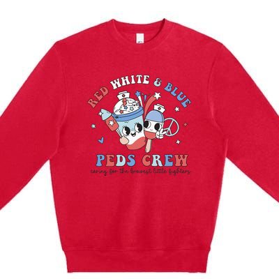 Retro Red White Blue Peds Crew 4th Of July Pediatric Nurse Premium Crewneck Sweatshirt