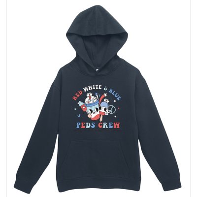 Retro Red White Blue Peds Crew 4th Of July Pediatric Nurse Urban Pullover Hoodie