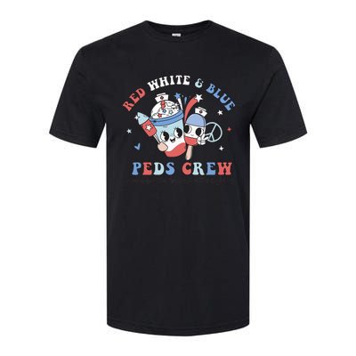 Retro Red White Blue Peds Crew 4th Of July Pediatric Nurse Softstyle CVC T-Shirt