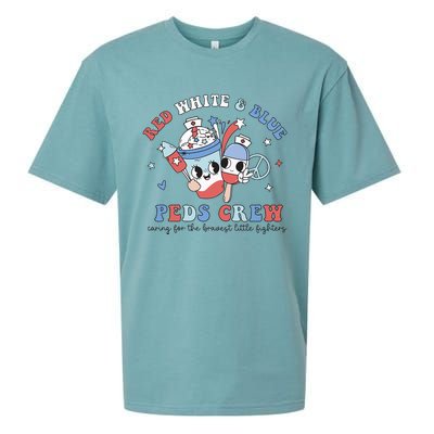 Retro Red White Blue Peds Crew 4th Of July Pediatric Nurse Sueded Cloud Jersey T-Shirt