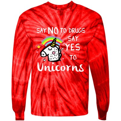 Red Ribbon Week Say No Say Yes to Unicorns Tie-Dye Long Sleeve Shirt