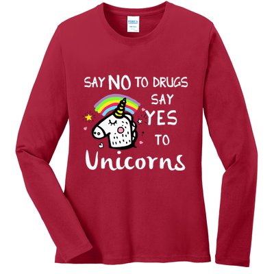 Red Ribbon Week Say No Say Yes to Unicorns Ladies Long Sleeve Shirt