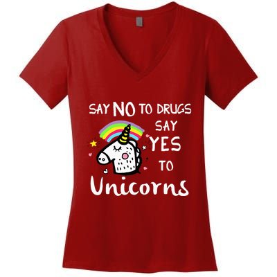 Red Ribbon Week Say No Say Yes to Unicorns Women's V-Neck T-Shirt