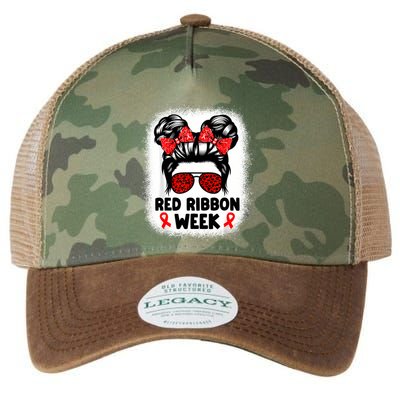 Red Ribbon Week Women Messy Bun Red Ribbon Week Awareness Legacy Tie Dye Trucker Hat